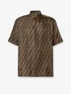 Fendi Men Silk Shirt With All-over Ff Logo In Brown