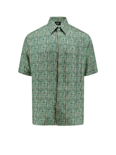 Fendi Silk Shirt With Braided Ff Motif In Green