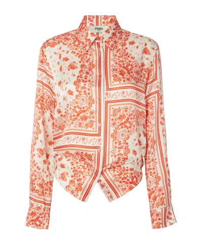 Fendi Silk Shirt With Coral Bandana Print
