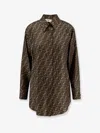 Fendi Silk Shirt With Curved Hem And Fabric-covered Buttons In Green