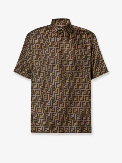 Fendi Silk Shirt With Ff Motif In Brown