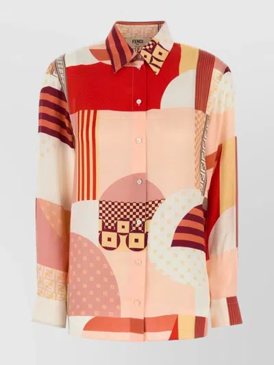 Fendi Silk Shirt With Geometric Pattern And Cuffed Sleeves