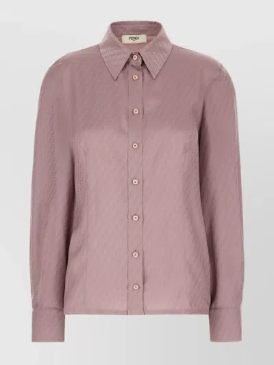 Fendi Silk Shirt With Long Sleeves And Textured Fabric In Pink