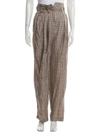 Pre-owned Fendi Silk Straight Leg Pants In Brown