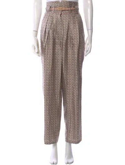Pre-owned Fendi Silk Straight Leg Pants In Brown