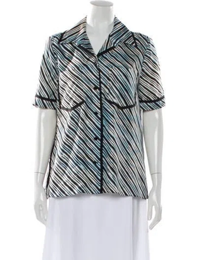 Pre-owned Fendi Silk Striped Blouse In Blue
