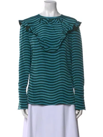Pre-owned Fendi Silk Striped Blouse In Green