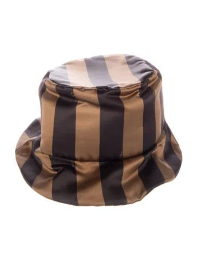 Pre-owned Fendi Silk Striped Bucket Hat In Brown