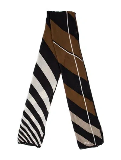 Pre-owned Fendi Silk Striped Scarf In Brown