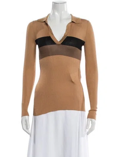 Pre-owned Fendi Silk Striped Sweater In Brown