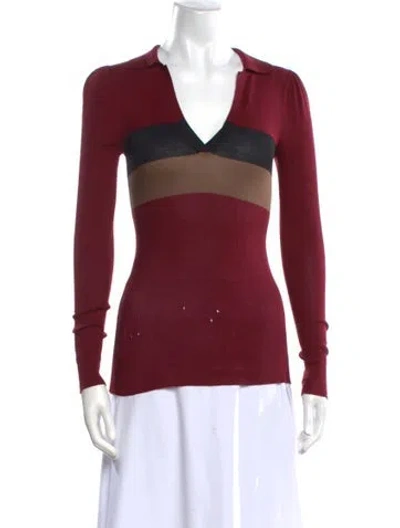 Pre-owned Fendi Silk Striped Sweater In Burgundy
