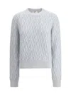 Fendi Ff Wool And Cashmere Crop Sweater In Powder Blue+off Whit