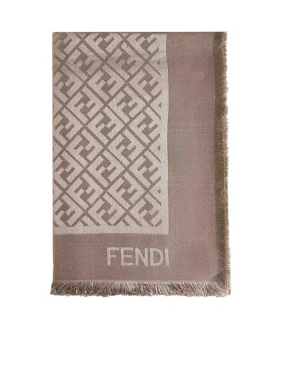 Fendi Silk Taupe Organic Silk Shawl In Brown