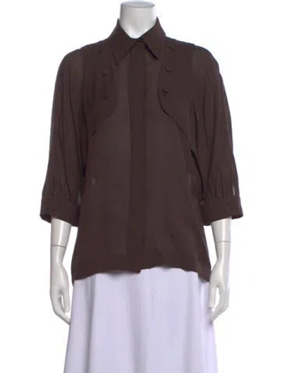 Pre-owned Fendi Silk Three-quarter Sleeve Blouse In Brown