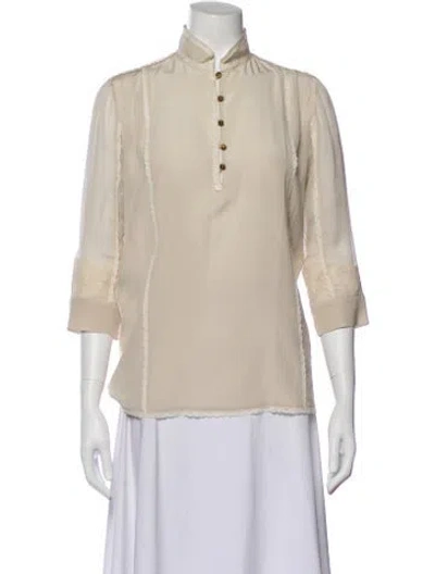 Pre-owned Fendi Silk Three-quarter Sleeve Blouse In Neutral