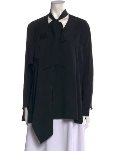 Pre-owned Fendi Silk Tie Neck Blouse In Black
