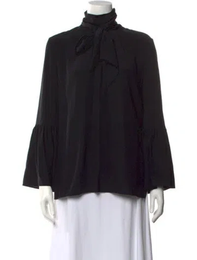 Pre-owned Fendi Silk Tie Neck Blouse In Black