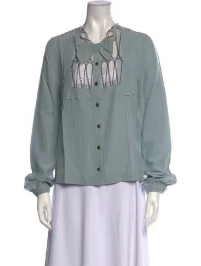 Pre-owned Fendi Silk Tie Neck Blouse In Blue