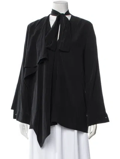 Pre-owned Fendi Silk Tie Neck Blouse In Gray