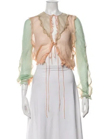 Pre-owned Fendi Silk Tie Neck Blouse In Grey