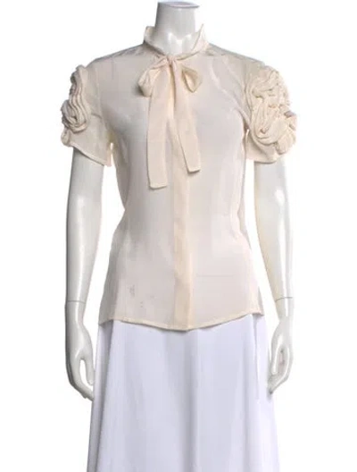 Pre-owned Fendi Silk Tie Neck Blouse In Neutral
