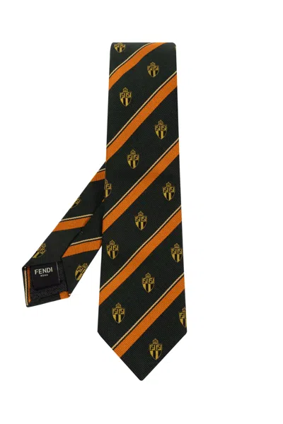 Fendi Silk Tie In Verde+arancione