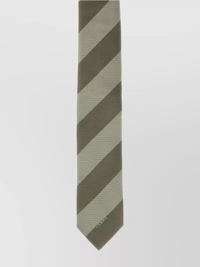 Fendi Silk Tie With Embroidered Diagonal Stripes In Green