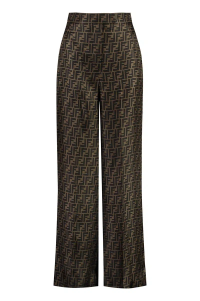 Fendi Ff Silk Trousers In Brown