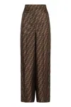 Fendi Ff Silk Wide-leg Trousers In Brown