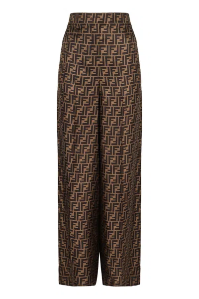 Fendi Silk Trousers In Brown