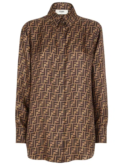 Fendi Silk Twill Ff Jacquard Long-sleeve Shirt In Animal Print