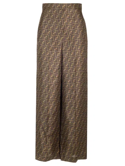 Fendi Silk Twill Palazzo Trousers In Multicolor