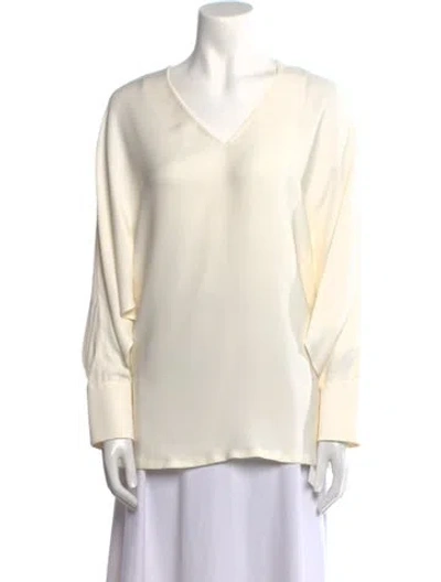 Pre-owned Fendi Silk V-neck Blouse In Neutral