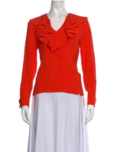 Pre-owned Fendi Silk V-neck Blouse In Orange