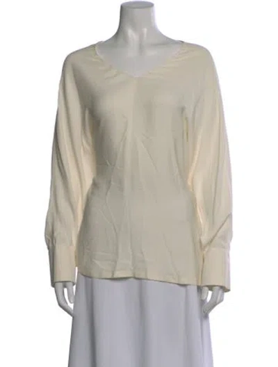 Pre-owned Fendi Silk V-neck Blouse In White
