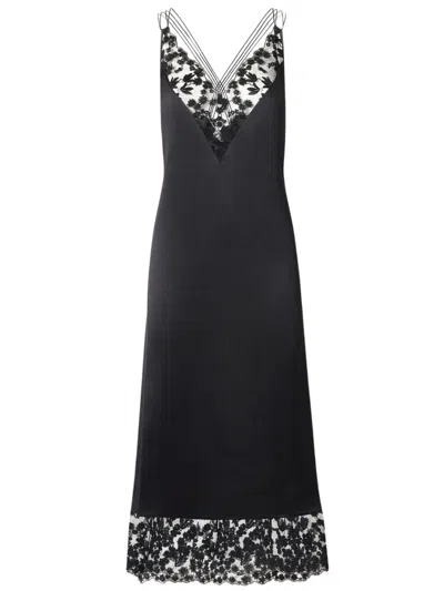 Fendi Silk V-neck Midi Dress With Lace Details And Back Spaghetti-strap Cross In Black