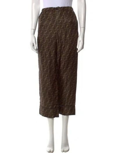 Pre-owned Fendi Silk Wide Leg Pants In Brown