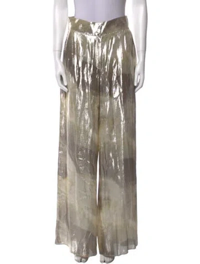 Pre-owned Fendi Silk Wide Leg Pants In Gold