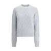 Fendi Jacquard Silk Sweater With Ribbed Crew In Light Blue