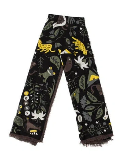 Pre-owned Fendi Silk Zucca Ff Logo Scarf In Black