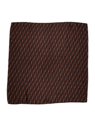 Pre-owned Fendi Silk Zucca Ff Logo Scarf In Black/brown