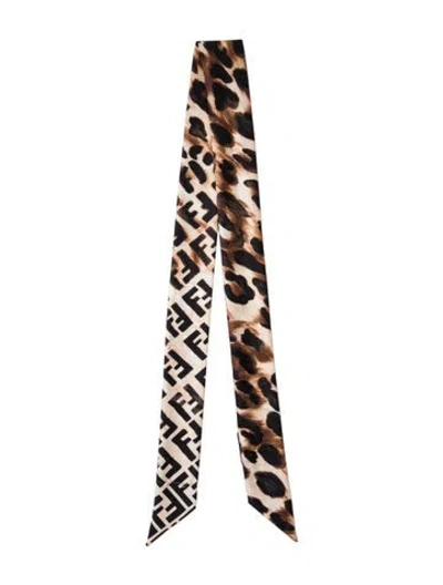 Pre-owned Fendi Silk Zucca Ff Logo Scarf In Brown