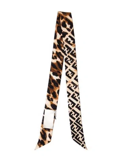 Pre-owned Fendi Silk Zucca Ff Logo Scarf In Brown