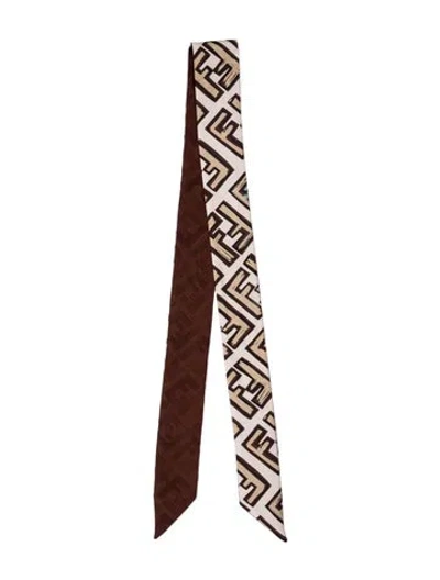 Pre-owned Fendi Silk Zucca Ff Logo Scarf In Brown