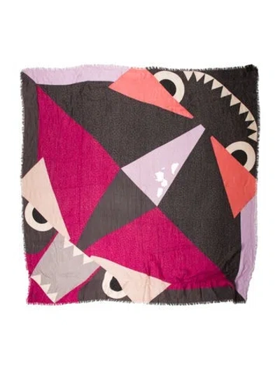 Pre-owned Fendi Silk Zucca Ff Logo Scarf In Gray