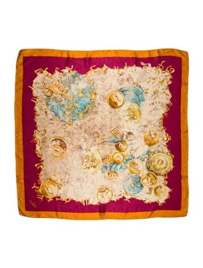 Pre-owned Fendi Silk Zucca Ff Logo Scarf In Purple