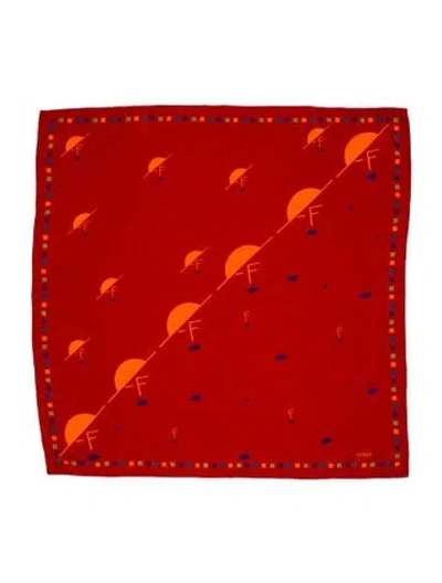 Pre-owned Fendi Silk Zucca Ff Logo Scarf In Red