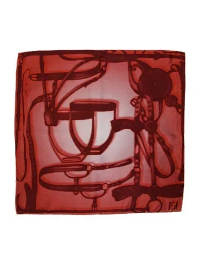 Pre-owned Fendi Silk Zucca Ff Logo Scarf In Red