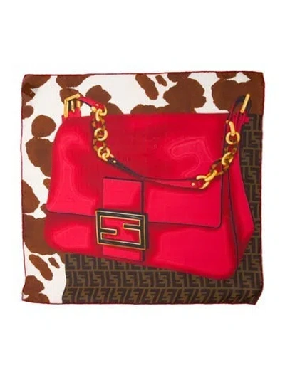 Pre-owned Fendi Silk Zucca Ff Logo Scarf In Red
