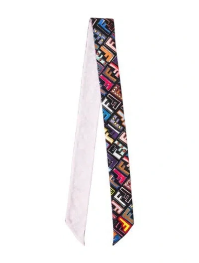 Pre-owned Fendi Silk Zucca Ff Logo Scarf W/ Tags In Black